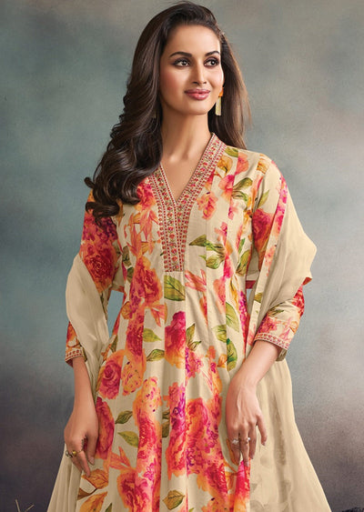 Cream Soft Silk Anarkali Suit