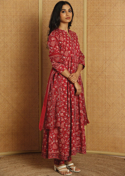 Magenta Cotton Anarkali Suit