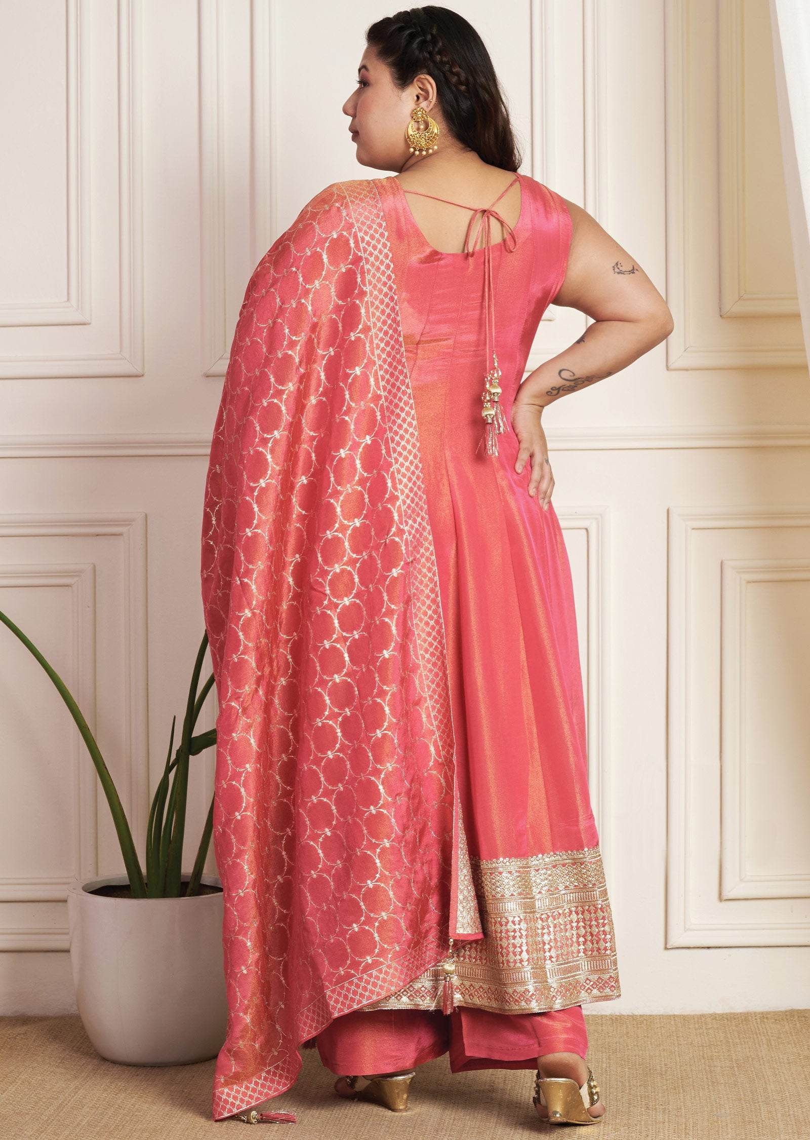 Dark Pink Tissue Silk Anarkali Suit
