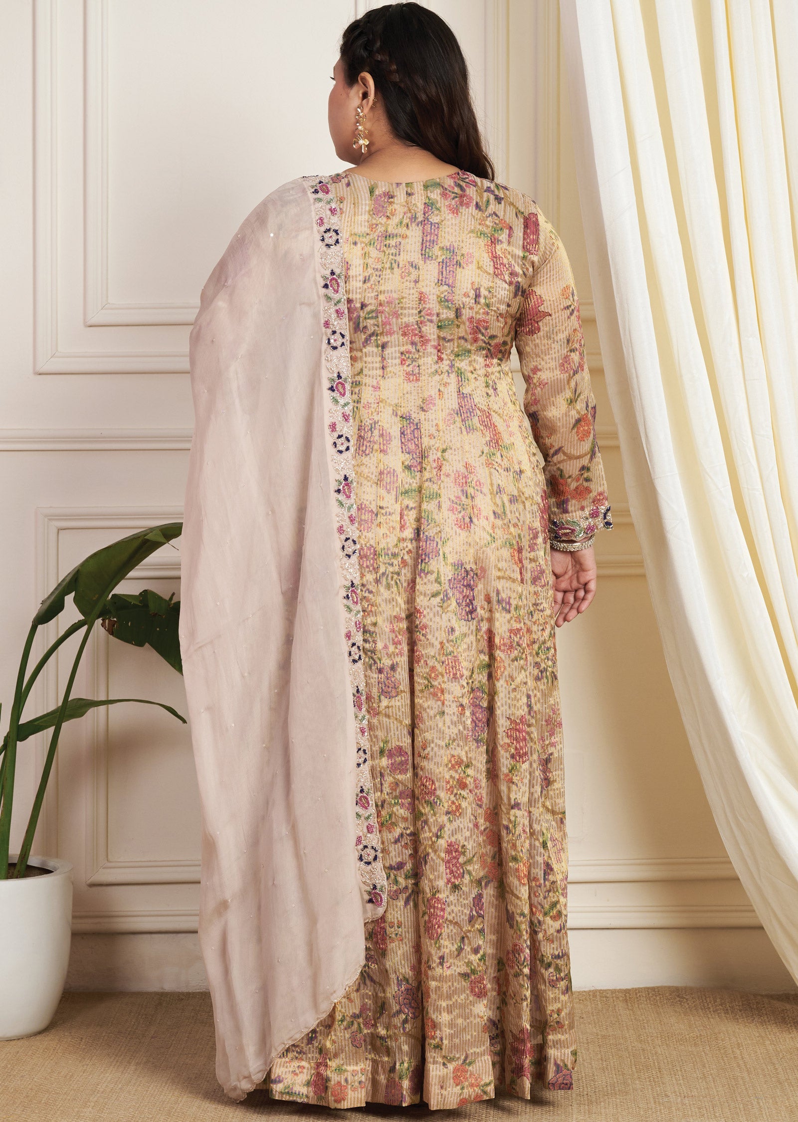 Beige Organza Anarkali Suit