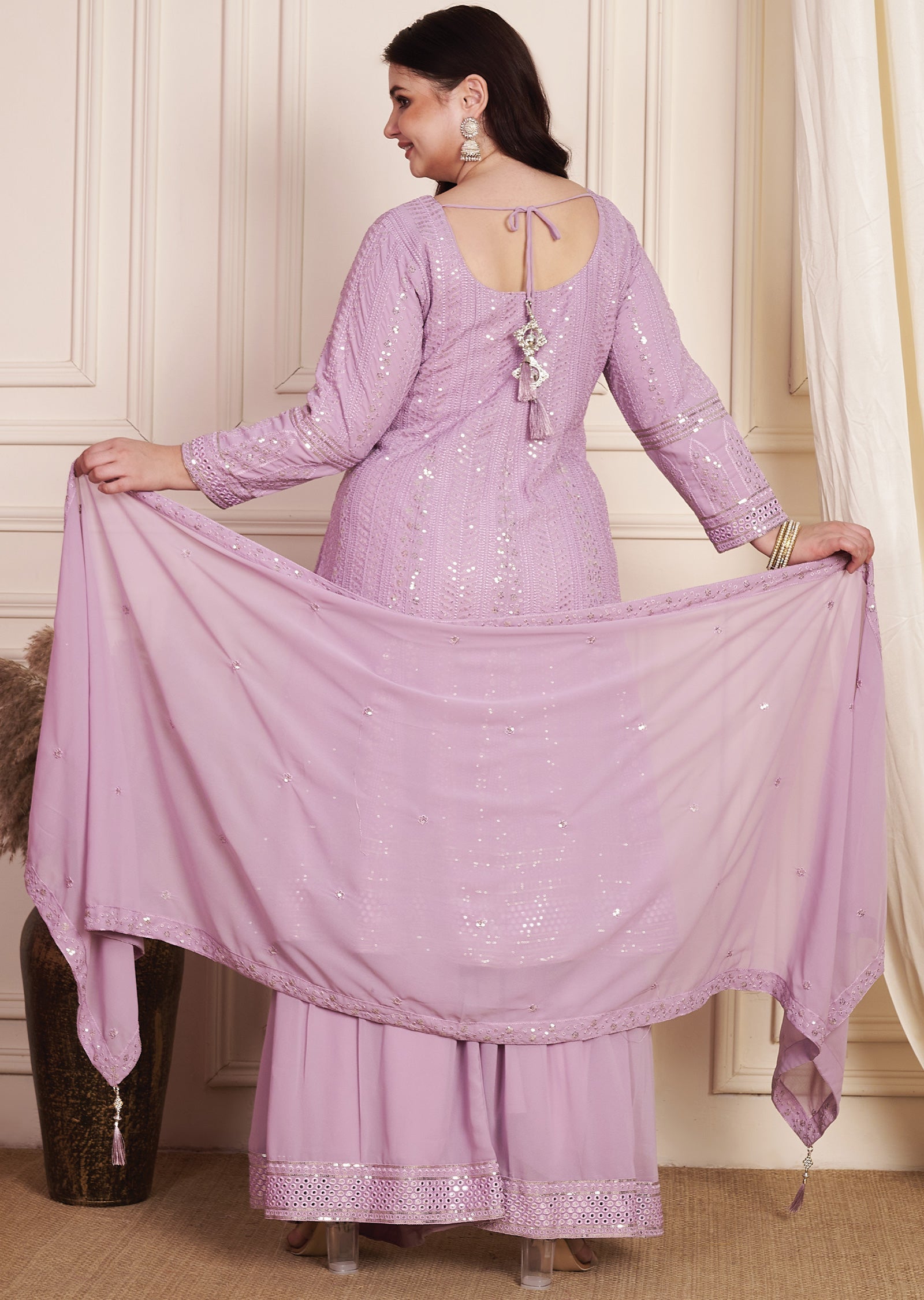 Lavender Lucknowigeorgette Anarkali Suit