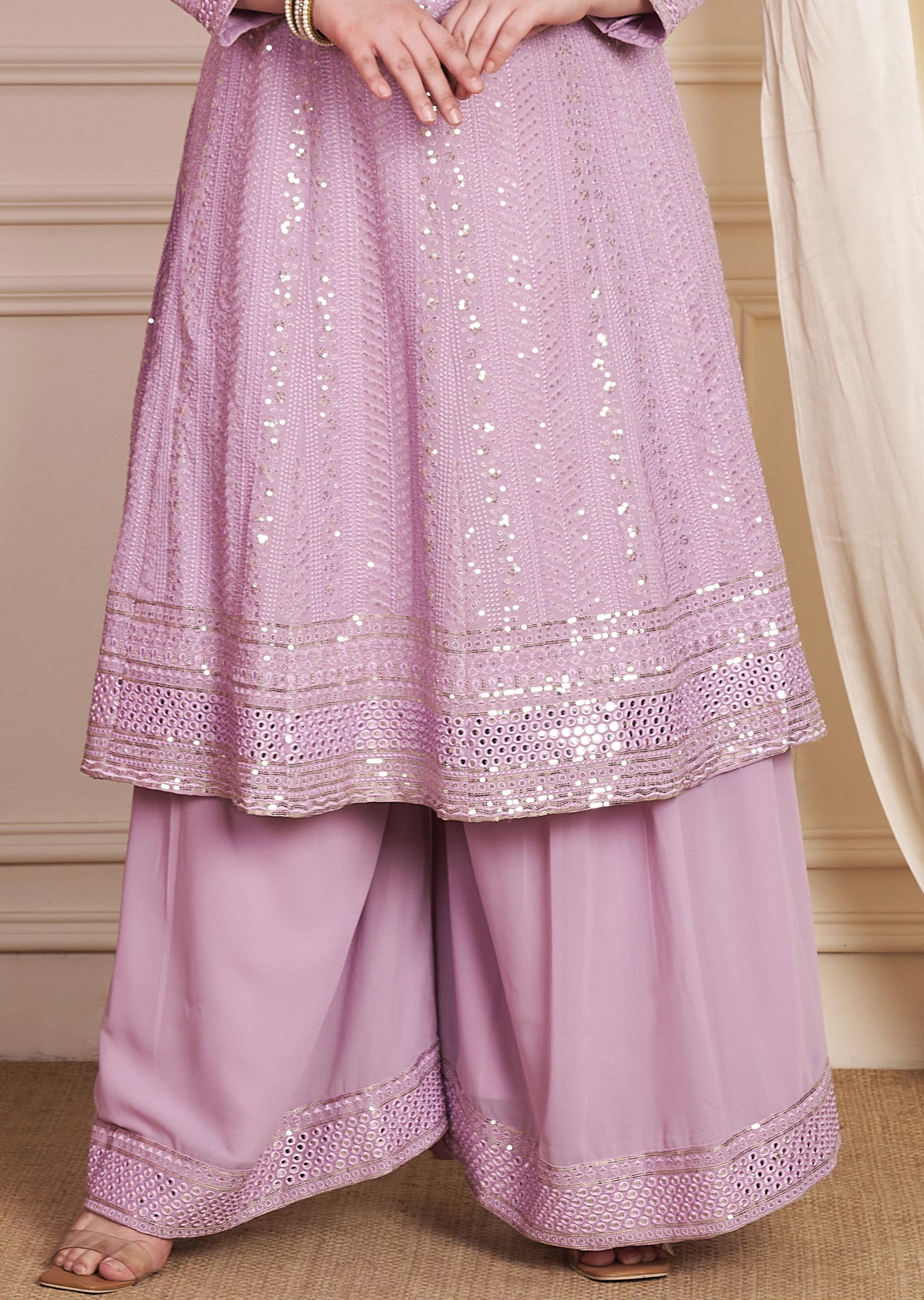 Lavender Lucknowigeorgette Anarkali Suit