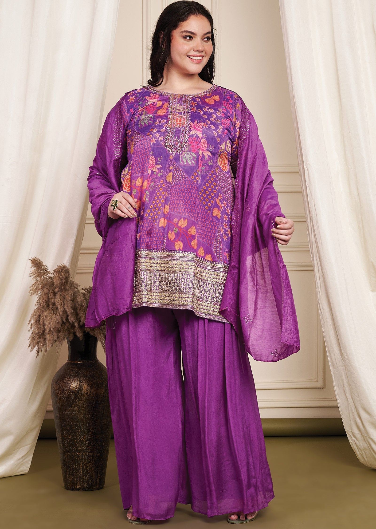 Purple Chinnon Anarkali Suit