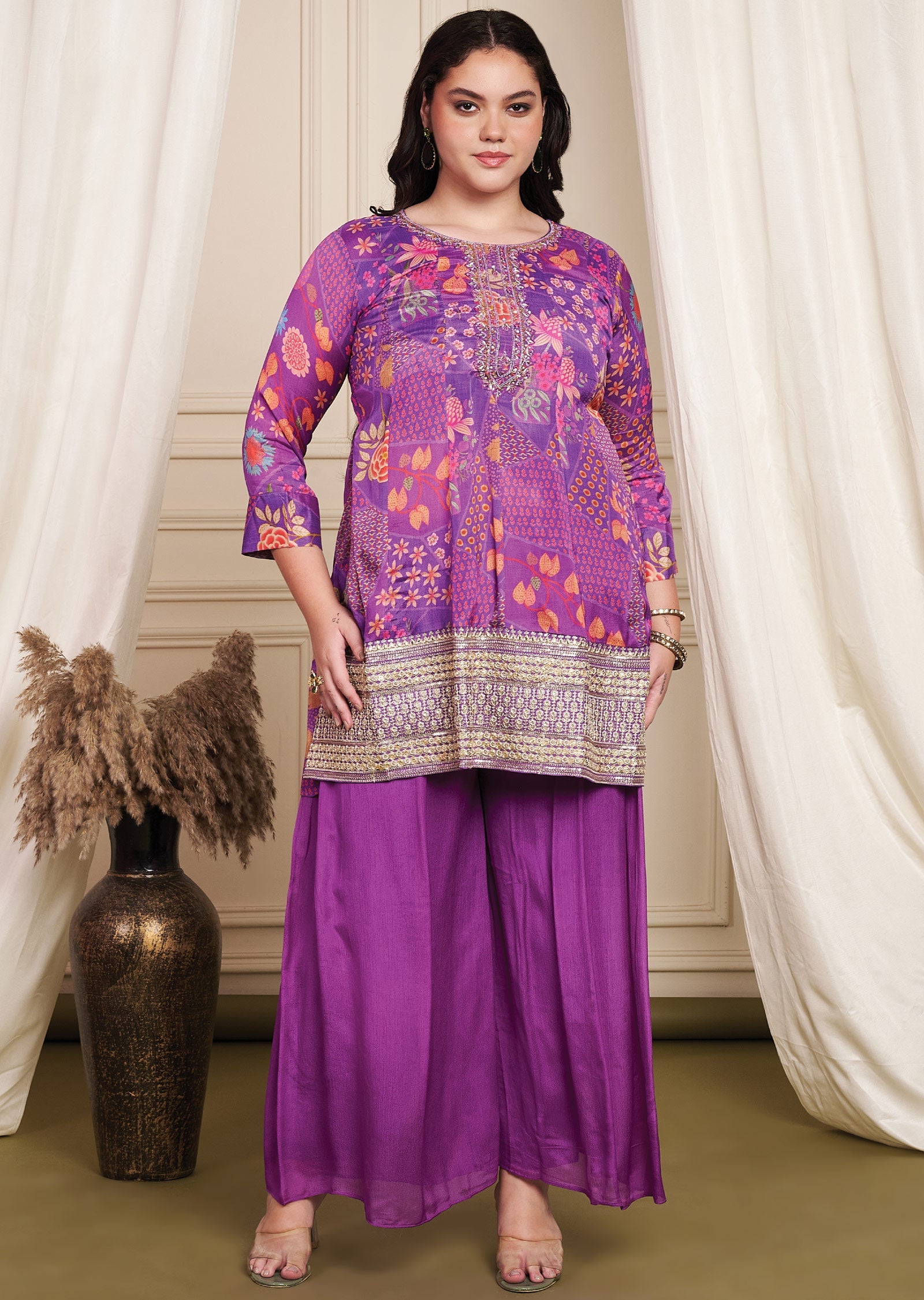 Purple Chinnon Anarkali Suit