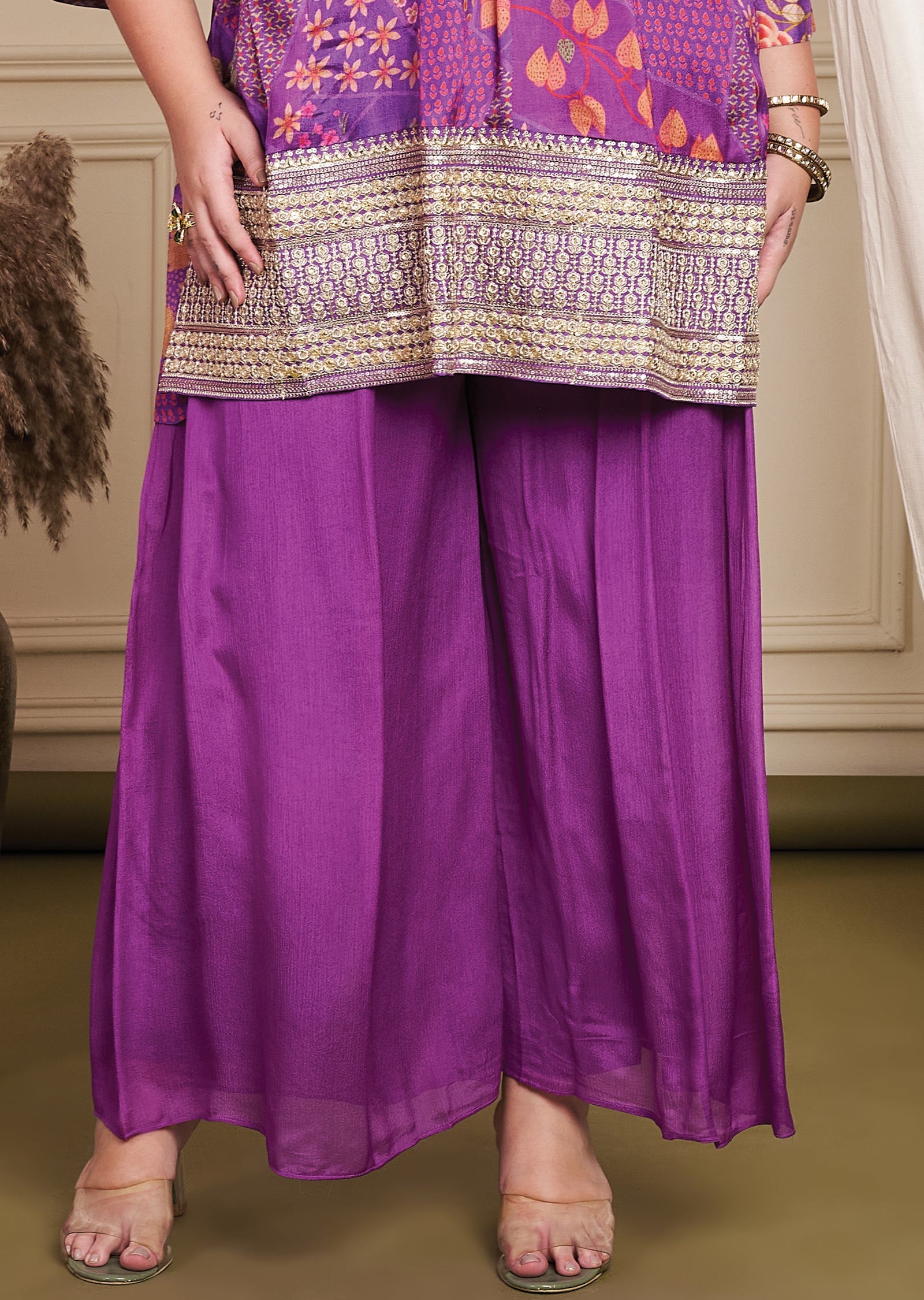 Purple Chinnon Anarkali Suit