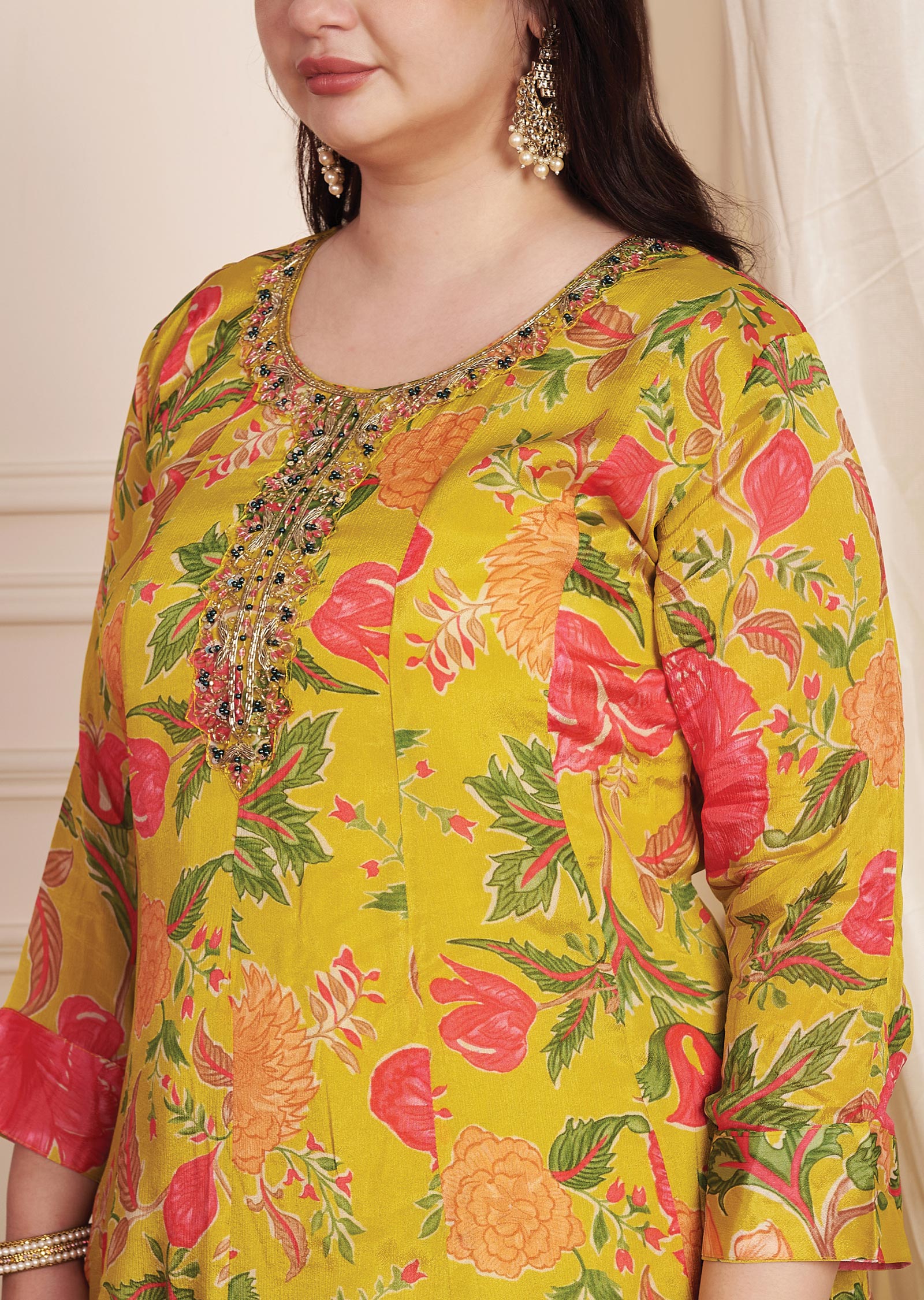 Mustard Chinnon Anarkali Suit