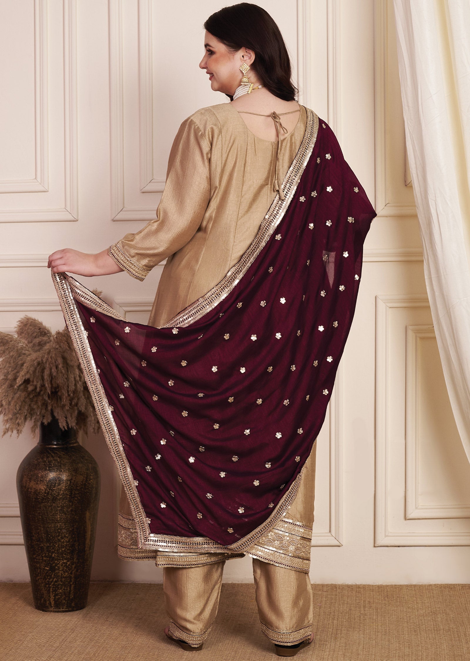 Light Brown Soft Silk Anarkali Suit