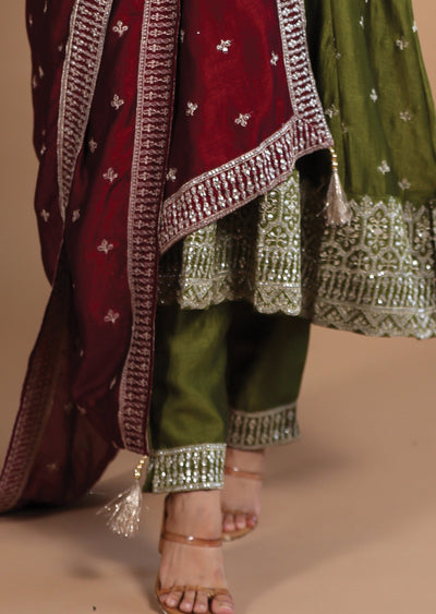 Olive Green Silk Anarkali