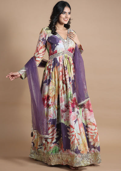 Multi Color Chinnon Anarkali