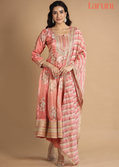 Pink Tissue Silk Anarkali