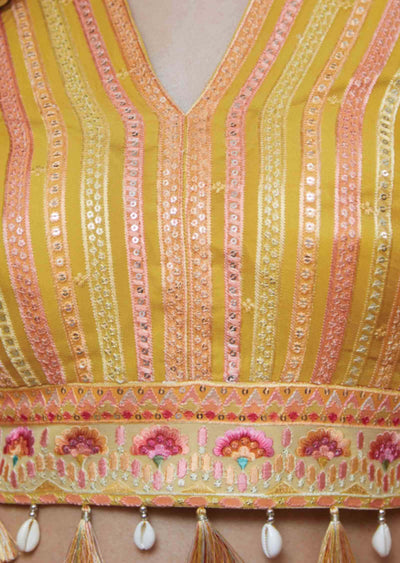 Yellow Georgette Sequins Drape Saree