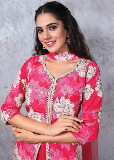 Crepe Embroidered Fusion/Indo-Western Set