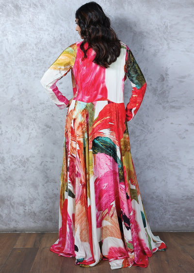 Crepe Embroidered Fusion/Indo-Western Set