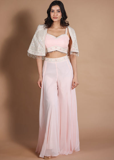Light Peach Georgette Fusion Indo-Western