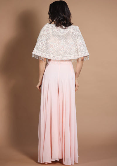 Light Peach Georgette Fusion Indo-Western