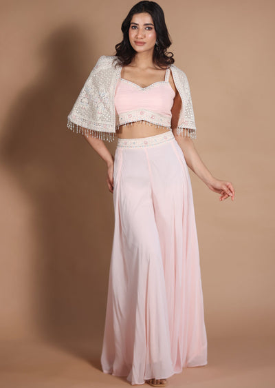 Light Peach Georgette Fusion Indo-Western