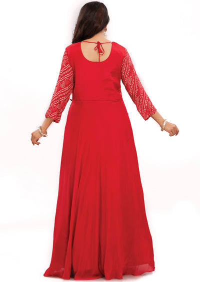 Red Chinnon Indo-Western Angrakha Style Gown