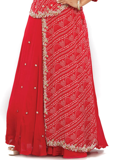 Red Chinnon Indo-Western Angrakha Style Gown