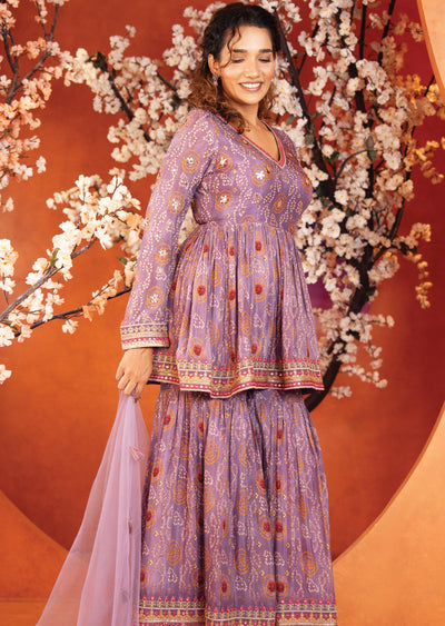 Dark Lavender Chinnon Shararas/Ghararas