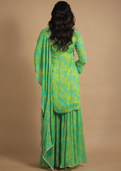 Sea Green & Yellow Sharara Set