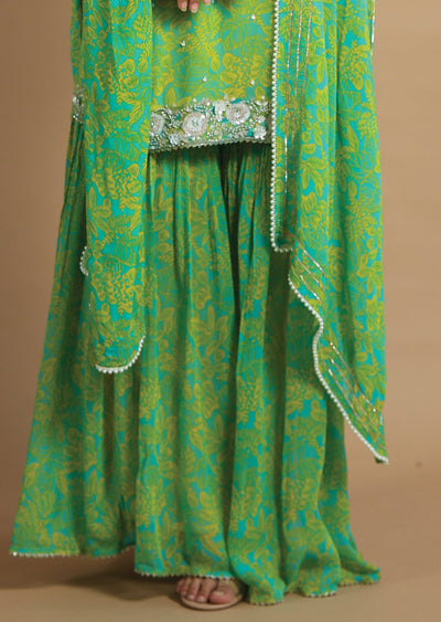 Sea Green & Yellow Sharara Set
