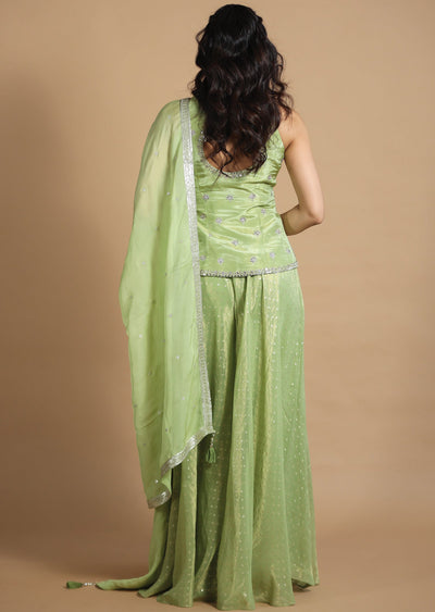 Light Green Tissue Silk Kurti with Zardosi & Stone Work