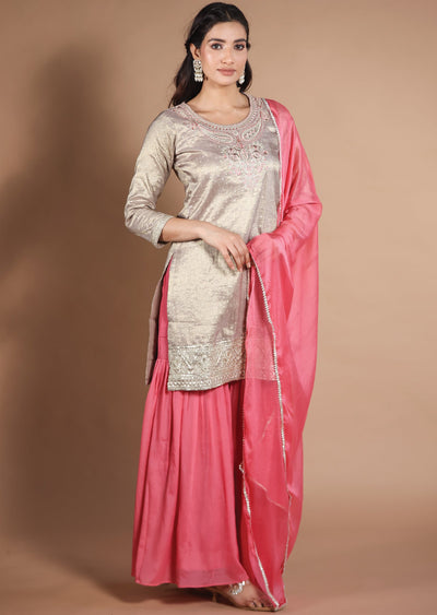 Grey Tissue Banarasi Shararas Ghararas