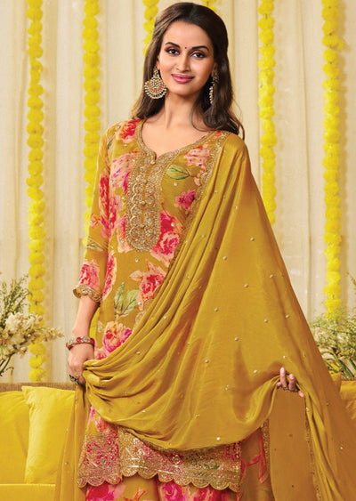 Mustard Silk Shararas Ghararas