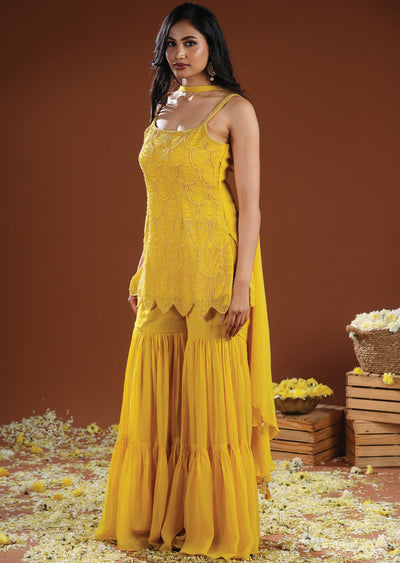 Yellow Georgette Shararas Ghararas Set