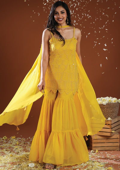 Yellow Georgette Shararas Ghararas Set