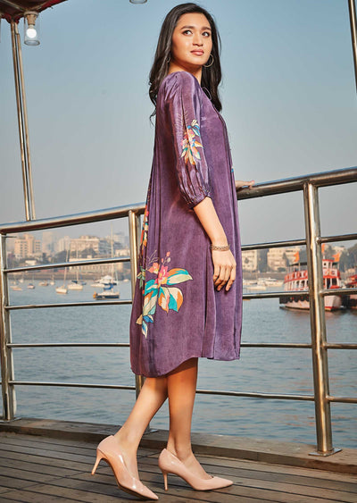 Purple Crepe Frock Style Kurti