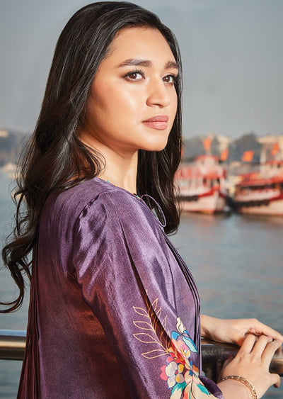 Purple Crepe Frock Style Kurti