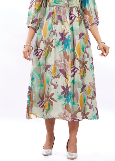 Mehndi Green Silk Frock Style Kurti with Sequence Work