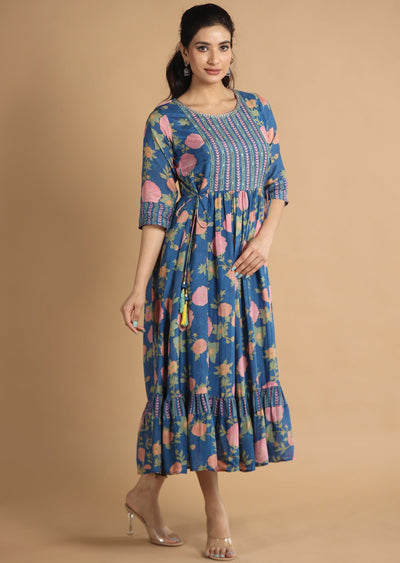 Light Blue Muslin Kurti Frock Style