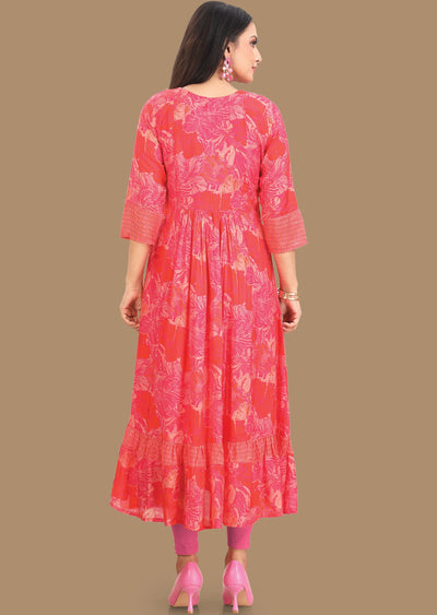 Rani Pink & Orange Muslin Midi Dress