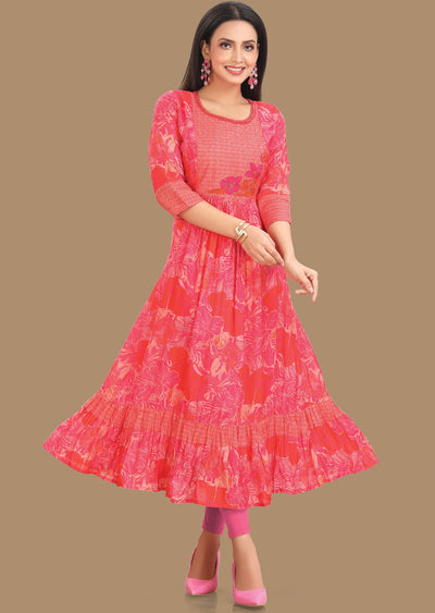 Rani Pink & Orange Muslin Midi Dress