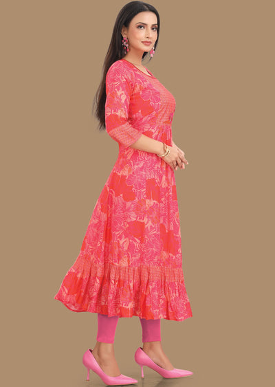 Rani Pink & Orange Muslin Midi Dress