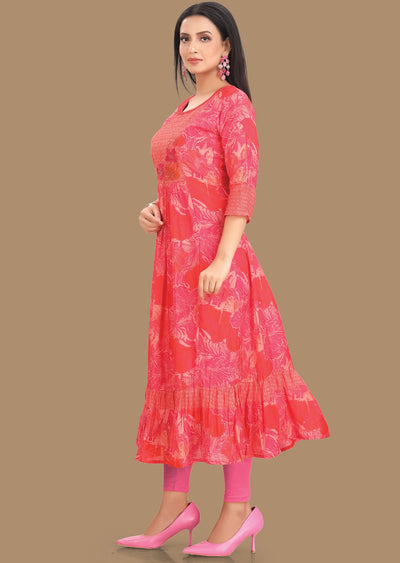 Rani Pink & Orange Muslin Midi Dress