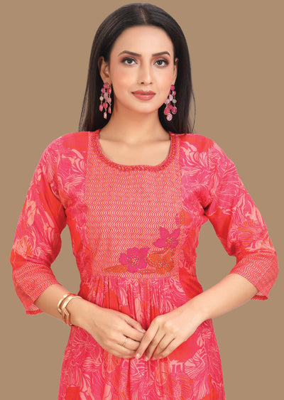 Rani Pink & Orange Muslin Midi Dress