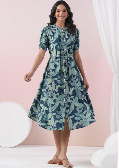 Rama Blue Muslin Kurti Frock Style