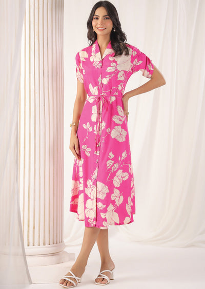 Pink Muslin Midi Dress