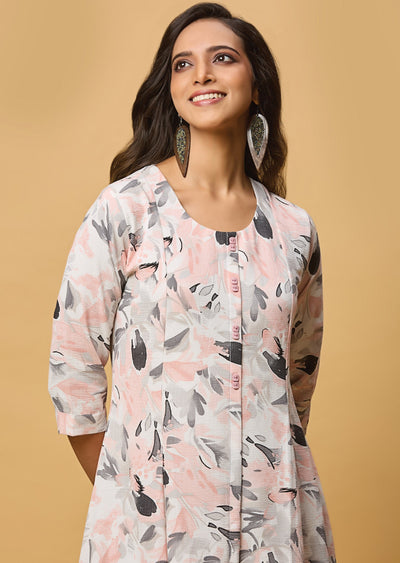 Off White & Peach Georgette Midi Dress