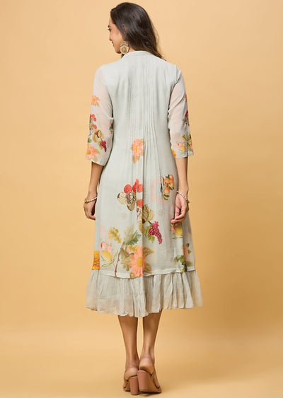Grey Georgette Midi Dress