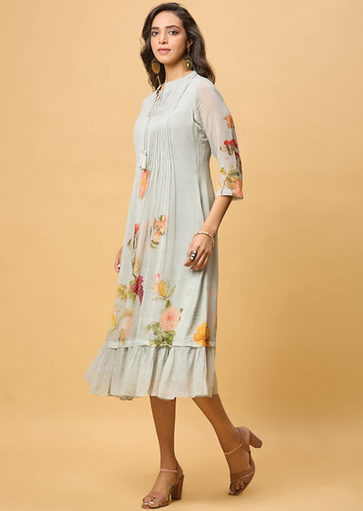 Grey Georgette Midi Dress