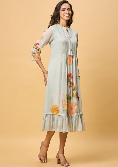 Grey Georgette Midi Dress