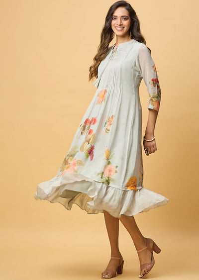 Grey Georgette Midi Dress