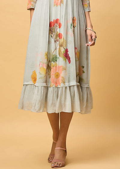 Grey Georgette Midi Dress