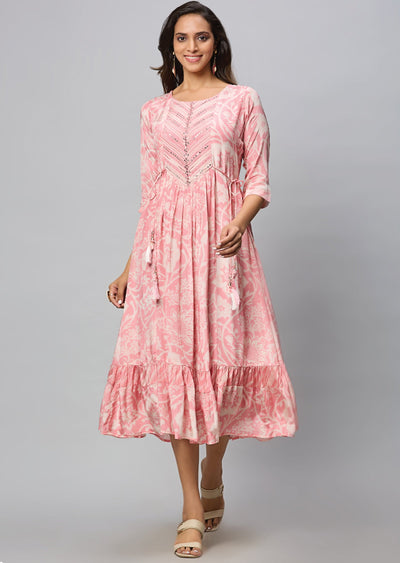 Pink Crepe Midi Dress