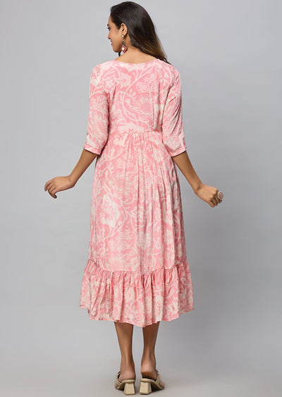 Pink Crepe Midi Dress