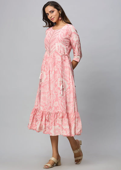 Pink Crepe Midi Dress